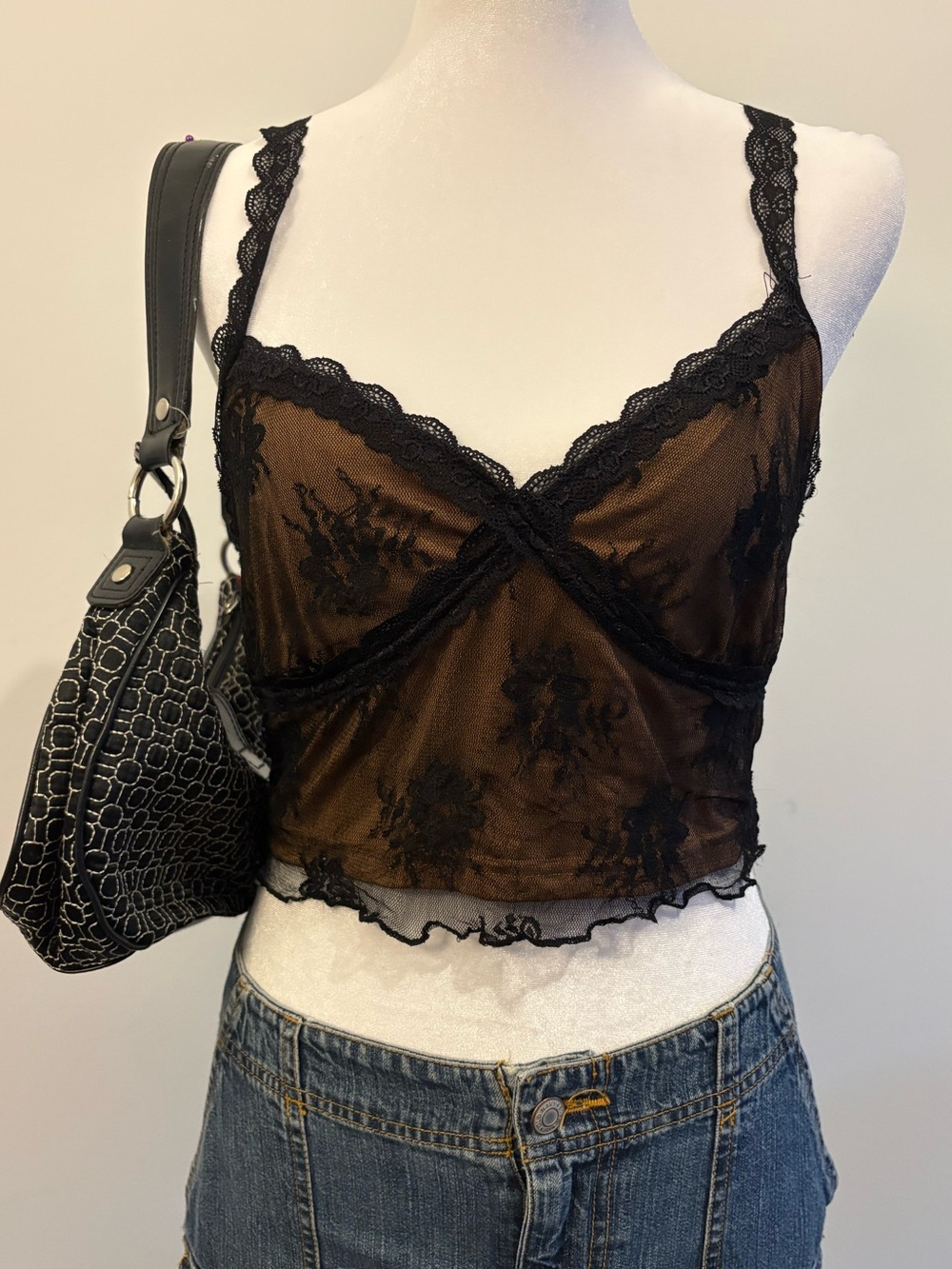 Y2K Sheer Lace Mesh Cami Top Coquette Fairy Grunge Goth Tank